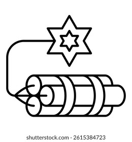 Dynamite sticks with bickford cord thin line icon, west desert explosives concept. Vector graphics. Bomb for stone sign on white background, linear style for mobile or design