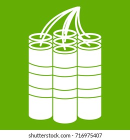 Dynamite sticks icon white isolated on green background. Vector illustration