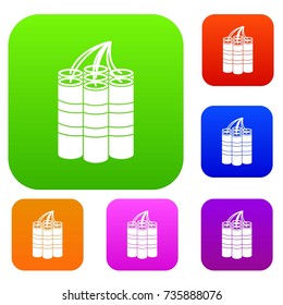 Dynamite sticks set icon color in flat style isolated on white. Collection sings vector illustration
