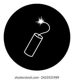 Ein Dynamitsymbol in der Mitte. Einzeln weißes Symbol in schwarzem Kreis. Vektorgrafik auf weißem Hintergrund