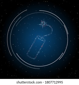 Das mit weißen Punkten gefüllte Dynamitsymbol. Einige Punkte sind rot. Vektorgrafik auf blauem Hintergrund mit Sternen