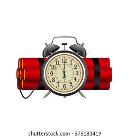 Dynamite Time Bomb Isolated On White Background, Vector Illustration.