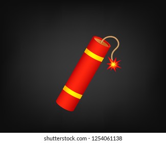 Dynamite TNT icon, Dynamite with burning cord vector isolated on white background, EPS 10, top view

