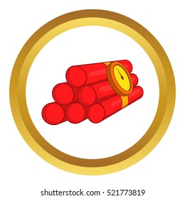 Dynamite vector icon in golden circle, cartoon style isolated on white background