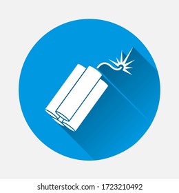Dynamite vector icon on blue background. Flat image with long shadow.