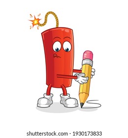Dynamit schreiben mit Bleistiftzeichen. Cartoon-Maskottvektor