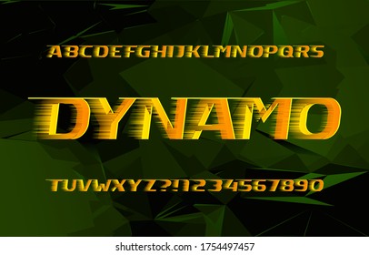 Dynamo alphabet font. High speed effect letters and numbers. Abstract background. Stock vector typeface for your design in sport style.
