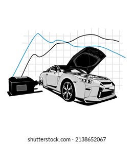 Dyno Tuning Performance Illustration Design.. Vector Illustration With The Image Of An Modern Car Design Logos, Posters, Banners, Signage.