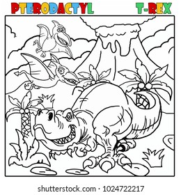 dynosaur coloring book t-rex and pterodactyl 