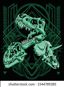 dynosaur fossil black green with sacred geometry background