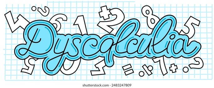 Dyscalculia concept. Math disability banner. Number dyslexia horizontal poster. Arithmetic disorder landscape print. Editable vector illustration in pop art style isolated on a white background.