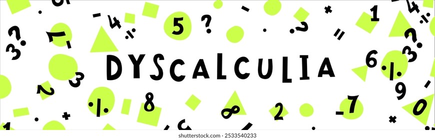 Dyscalculia concept. Math disability banner. Number dyslexia horizontal poster. Arithmetic disorder landscape print. Editable vector illustration in pop art style isolated on a white background.