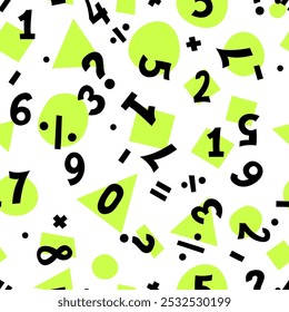 Dyscalculia concept. Math disability seamless pattern. Number dyslexia texture. Abstract textile print design. Arithmetic disorder. Editable vector illustration