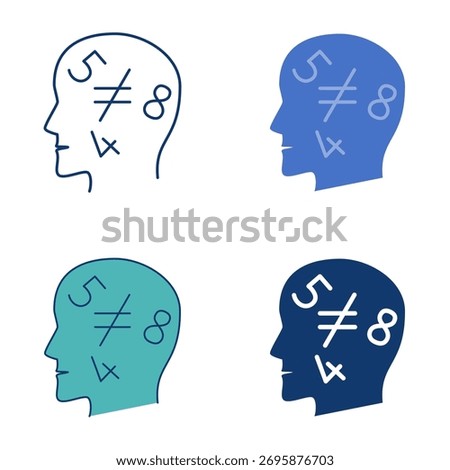 Dyscalculia disorder flat and line icon set. Math calculation difficulty. Vector illustration