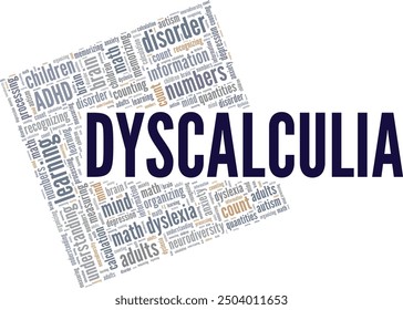 Dyscalculia: Math Dyslexia word cloud conceptual design isolated on white background.