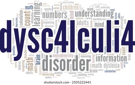 Dyscalculia: Math Dyslexia word cloud conceptual design isolated on white background.