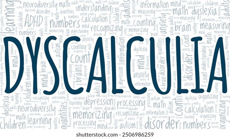 Dyscalculia: Math Dyslexia word cloud conceptual design isolated on white background.