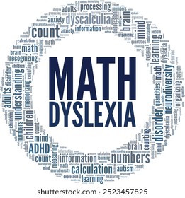 Dyscalculia: Math Dyslexia word cloud conceptual design isolated on white background.