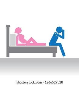 Dysfunction man and woman on the bed flat design vector sex problem after married life.