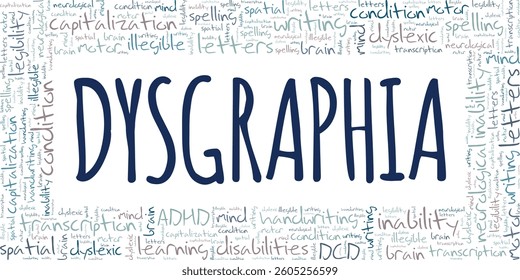 Dysgraphia word cloud conceptual design isolated on white background.