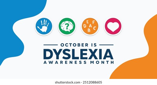 Dyslexia Awareness Month. Hand, question mark, brain and more. Great for cards, banners, posters, social media and more. White background. 