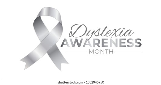 Dyslexia Awareness Month Logo Illustration with Silver Ribbon