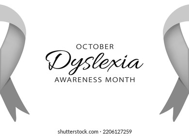 Dyslexia Awareness Month October banner with silver grey ribbon. Copy space for text. Simple minimalist poster design. Vector illustration isolated on white background