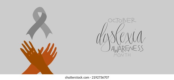 Dyslexia awareness month October, web banner template with handwritten calligraphy. Vector illustration
