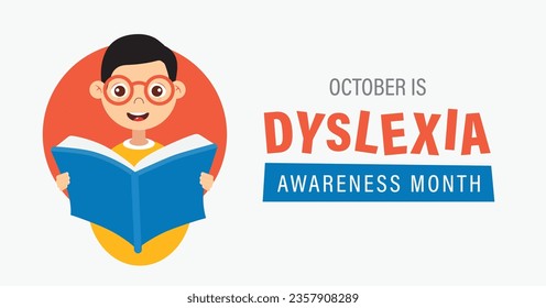 Dyslexia awareness month ribbon banner. Reading difficulty also called word blindness. Observed in October.