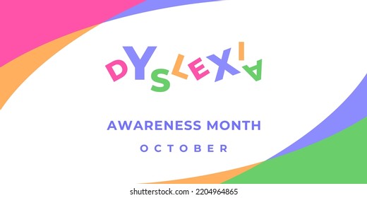 Dyslexia awareness month. Vector banner, poster, card, content for social media. Text and orange ribbon on white background.