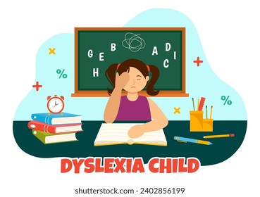 Dyslexia Children Vector Illustration of Kids Dyslexia Disorder and Difficulty in Learning Reading with Letters Flying Out in Flat Cartoon Background