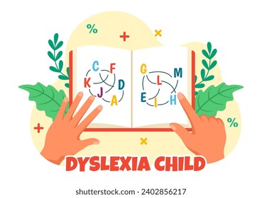 Dyslexia Children Vector Illustration of Kids Dyslexia Disorder and Difficulty in Learning Reading with Letters Flying Out in Flat Cartoon Background