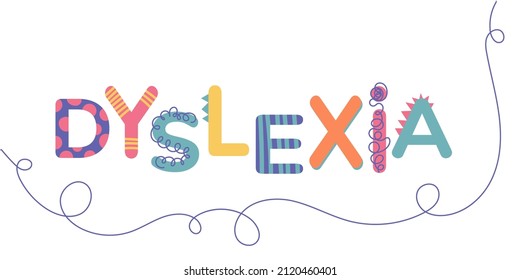 Dyslexia concept. Colorful letters on white background. Vector illustration for banner, landing page or poster. 