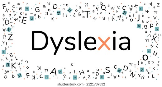 Dyslexia concept. Flying  letters on white background. Illustration for banner, landing page or poster. Vector