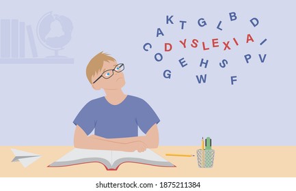 concepto dislexia - niño con trastorno de lectura