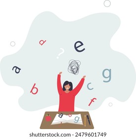 Dyslexia, disability disorder, problem of reading and understanding .flat illustration.