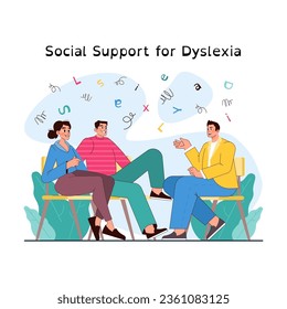 Dyslexia. Learning disorder or disability. Reading, writing or understanding problem. Text and letters recognition difficulty. Education problem. Flat vector illustration