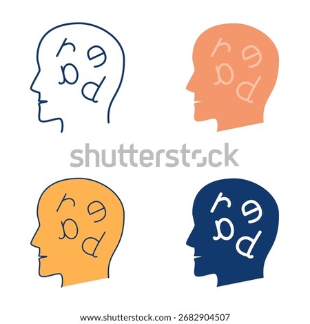 Dyslexia learning disorder flat and line icon set. Difficulty to read and write. Vector illustration