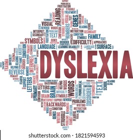 Dyslexia vector illustration word cloud isolated on a white background.