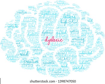 Dyslexic word cloud on a white background.