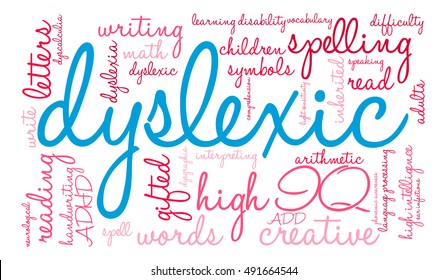 Dyslexic word cloud on a white background. 