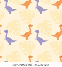 Dysosaurus pattern with tyrannosaurs in lilac and orange colors 