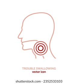 Dysphagia linear icon. Aphagia line pictogram. Difficulty in swallowing symbol. Deglutitive problem. Medical sign in outline style. Editable vector illustration isolated on a white background.