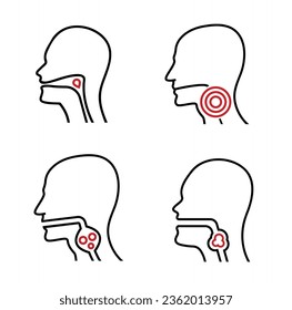 Dysphagia linear icon. Aphagia line pictogram. Difficulty in swallowing symbol. Deglutitive problem. Medical sign in outline style. Editable vector illustration isolated on a white background.