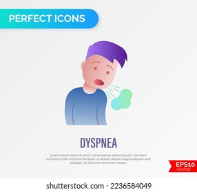 Dyspnea, asthma, coughing flat gradient icon. Difficulty to breath. Vector illustation. 