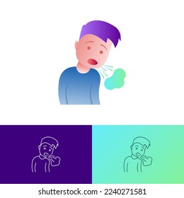 Dyspnea, asthma, coughing flat gradient icon. Difficulty to breath. Vector illustation. 