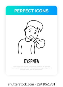 Dyspnea, asthma, coughing thin line icon. Difficulty to breath. Vector illustation. 