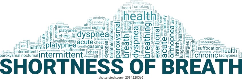 Dyspnea: Shortness of Breath word cloud conceptual design isolated on white background.