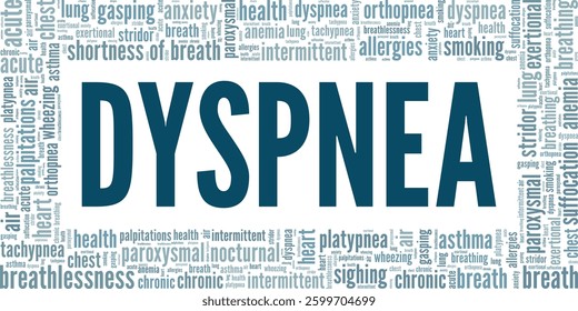 Dyspnea: Shortness of Breath word cloud conceptual design isolated on white background.