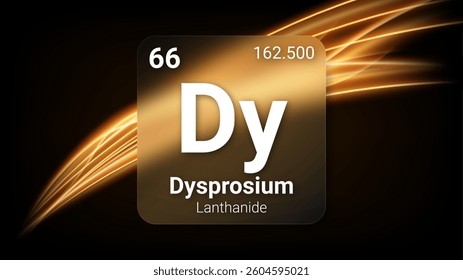 Dysprosium (Dy) (066) Lanthanide, Glass Morphism Element Futuristic Neon Light Glow Background Periodic Table, Chemical Symbol, Name, Atomic Mass, Atomic Number, Vector Illustration